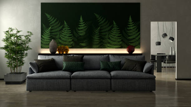 istock Large luxury modern bright interiors Living room mockup illustration 3D rendering image 2155749051
