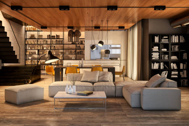 istock Large luxury modern bright interiors Living room mockup illustration 3D rendering image 2155749146