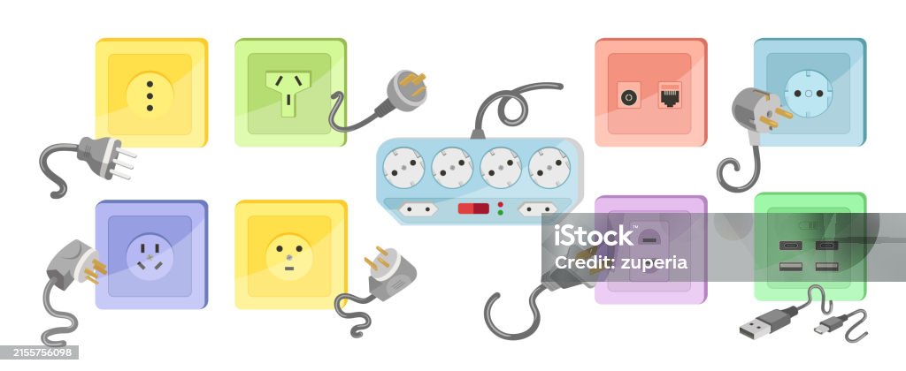 Changing Socket Cartoon Cartoon Socket And Forks Devices Of Different Types Vector Illustration ...