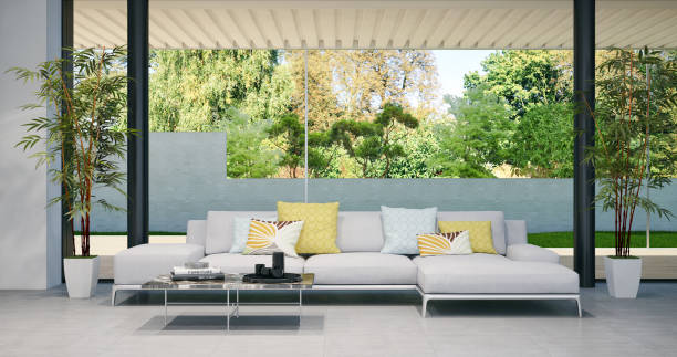 istock Large luxury modern bright interiors Living room mockup illustration 3D rendering image 2155756392