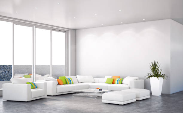istock Large luxury modern bright interiors Living room mockup illustration 3D rendering image 2155757418