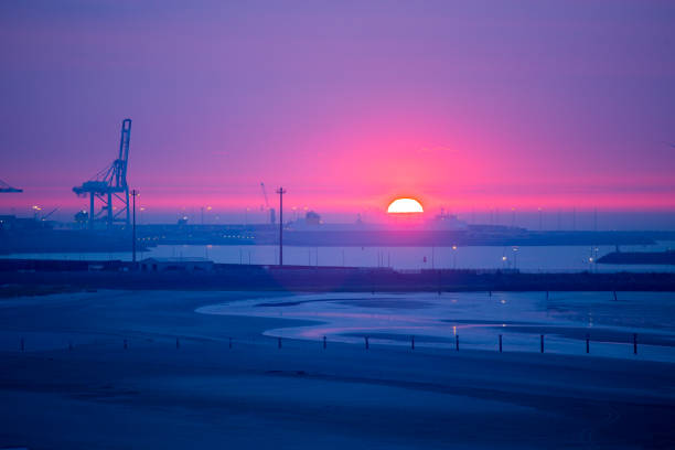 Sunset on a beach in Belgium, Knokke.