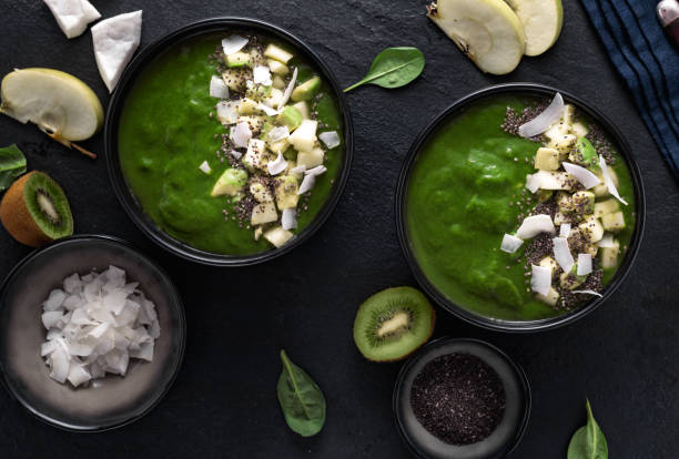 istock Healthy Green Smoothie Bowl with Fresh ingredients 2155759667