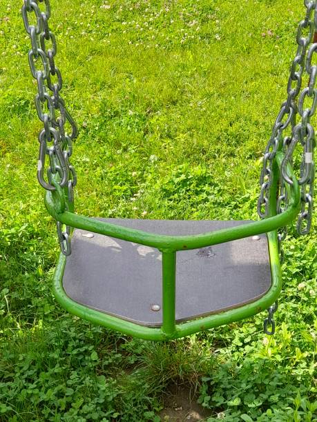 Green empty swing from back in the garden.