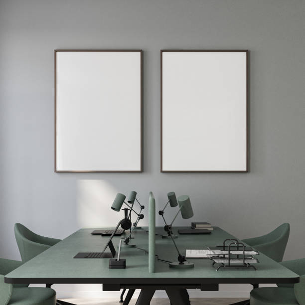 istock Green Office with big white mock up posters. 2155761922