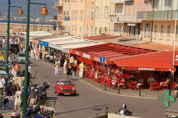 Restaurants and shops in the harbor of St. Tropez France