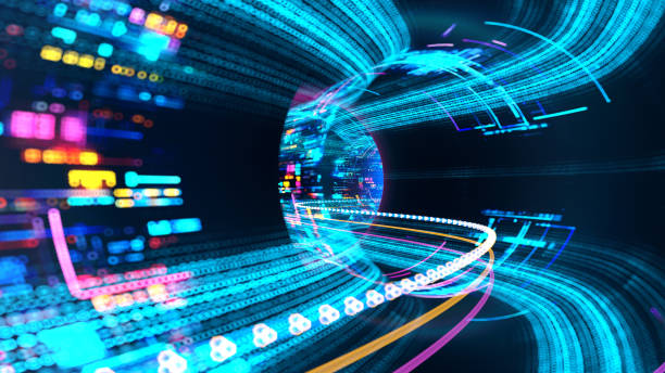 túnel digital de datos. flujo de información - aprendizaje automático fotografías e imágenes de stock
