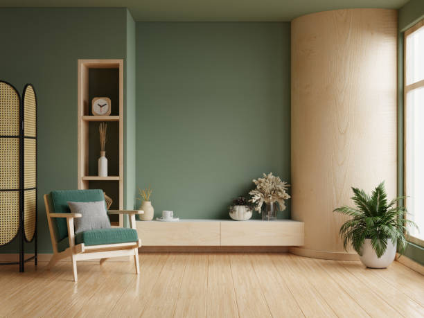 istock Living room interior has an green armchair on empty dark green wall background- 3D rendering 2155774403