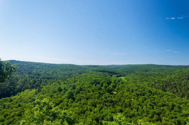 Overlook of the Shepaug River valley from on top of Steep Rock in Washington Depot Connecticut.