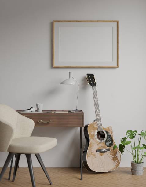 istock Frame mockup, A (ISO) ratio frame, musician poster Mockup, mockup Poster in home interior, element horizontal frame 3D render 2155787443