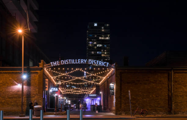 The Distillery District.\nformerly Gooderham and Worts Distillery - is a historic and entertainment area. It contains numerous cafes, restaurants, shops and industrial parts .