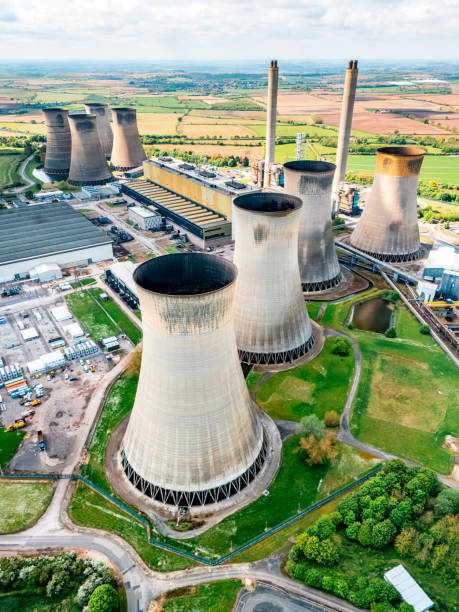 Drone view of abandoned coal-fired power station at West burton, UK