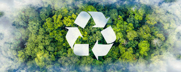 istock Recycle symbol on the forest background . Ecological concept. Ecology. Recycle and Zero waste symbol in the  untouched jungle for Sustainable environment 2155795464
