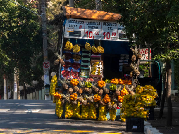 Sao Paulo, SP, Brazil July 18, 2019. Truck used as a fruit stand in the south of Sao Paulo