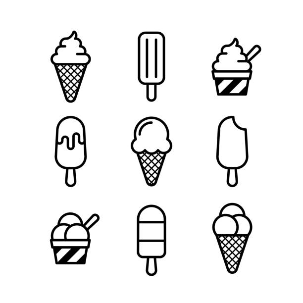 Vector ice cream line icon set