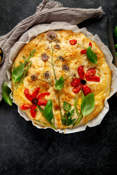 istock Focaccia art. Italian bread on dark background 2155797510