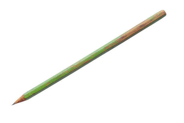 Old wooden pencil isolated on white background.
