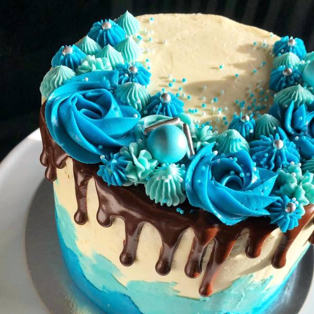 istock Blue swiss meringue cake 2155800809