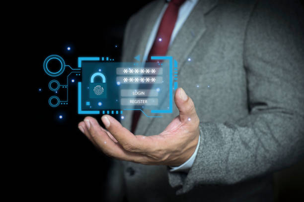 istock Password and username login page, Cybersecurity concept, Online user authentication sign-in, technology and cybernetics, entering credentials, screen padlock icon, privacy, safety, protect 2155805308