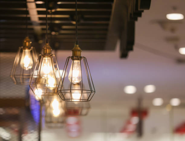 istock The lights are hanging from the ceiling and are lit up 2155807049