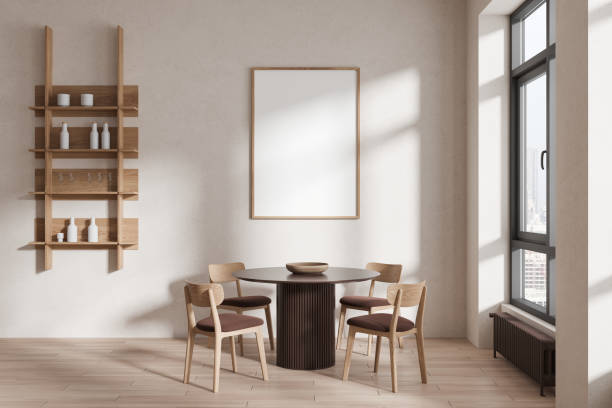 istock Modern home living room interior with table and chairs, window. Mockup frame 2155807678