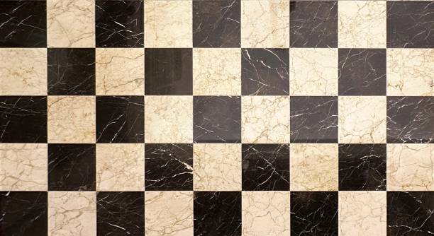 Shiny Old Marble Black and White Tiles Pattern Background