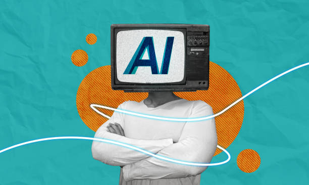 istock Human with AI TV Head collage art 2155814890