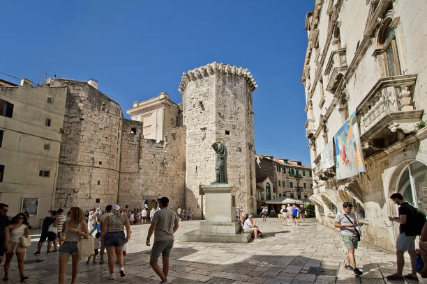 Split, Croatia - september 3: Fruit Square in the old center of Split. Dalmatia sights september 3, 2023 in Split, Croatia
