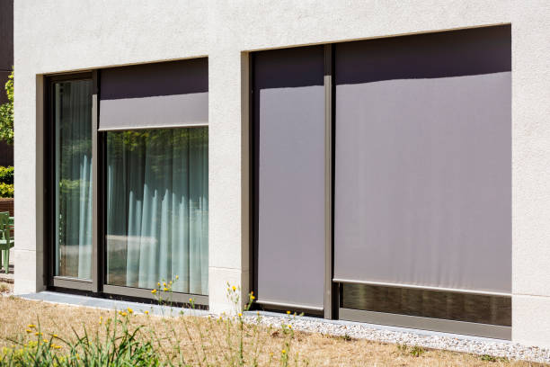 istock Fabric Roller Blinds on Large Windows of Building 2155823554
