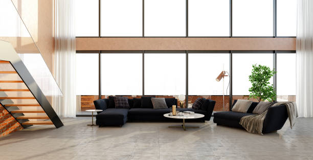 istock Large luxury modern bright interiors Living room mockup illustration 3D rendering image 2155824370