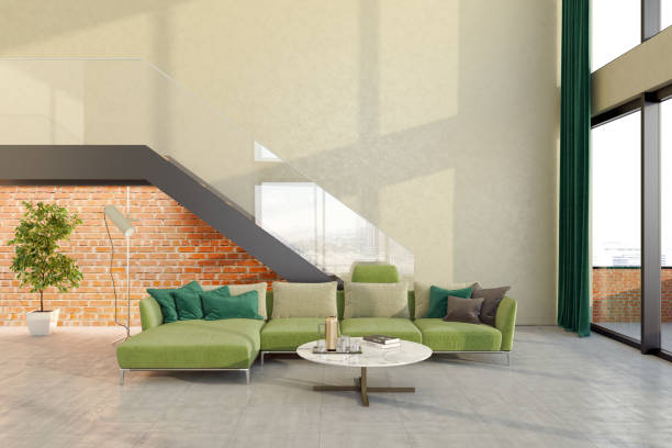 istock Large luxury modern bright interiors Living room mockup illustration 3D rendering image 2155824444