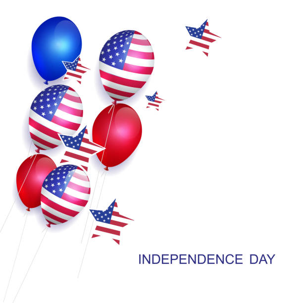 istock Isolated design component, silhouette of balloons and stars with abstract America flag 2155827781