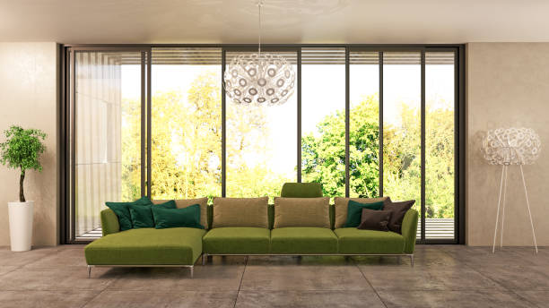 istock Large luxury modern bright interiors Living room mockup illustration 3D rendering image 2155828871
