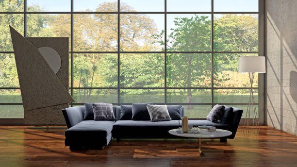 istock Large luxury modern bright interiors Living room mockup illustration 3D rendering image 2155829077