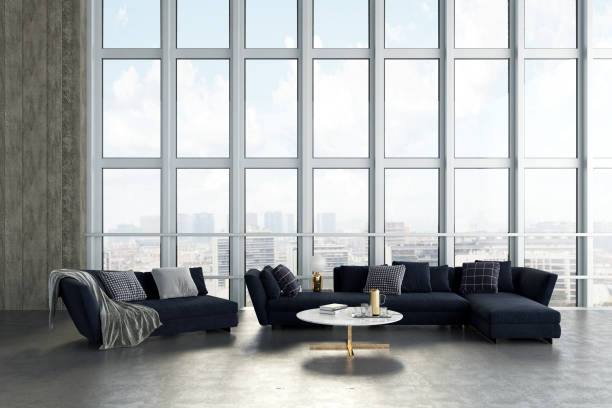 istock Large luxury modern bright interiors Living room mockup illustration 3D rendering image 2155829481