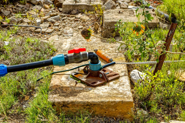 Water supply borehole with black plastic pipes
