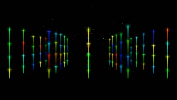Abstract glowing particle line and glitter flying motion. Particles in motion move slowly through space.