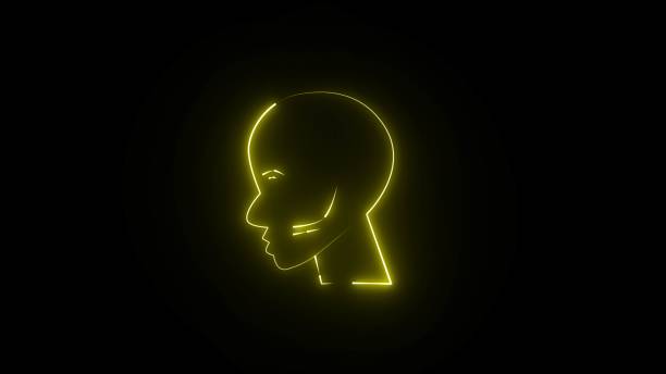 Neon human Face icon. Glowing neon human head on black background. Man head icon. Human head line icon