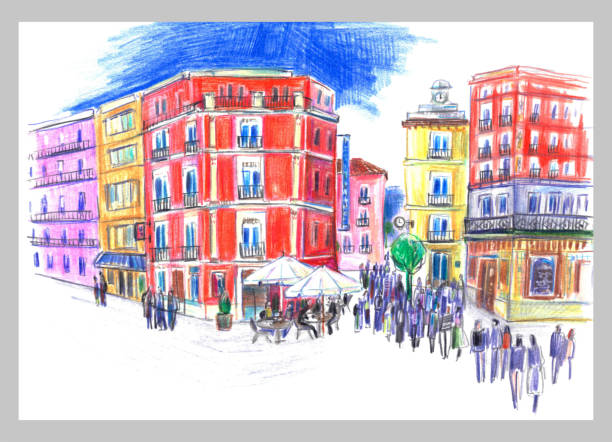 istock Hand drawn colorful Madrid city skyline sketch. Bright architecture drawing. 2155831547