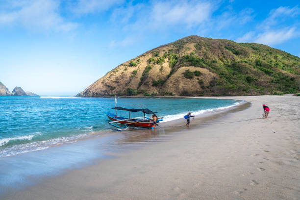 Mawun Beach and Bukit Mawun Bertingkat mountain, near Kuta, Lombok, Indonesia