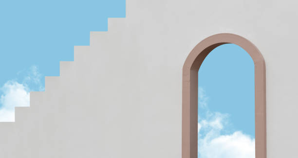 istock Architecture Minimal Exterior Wall Texture with Sky blue,Cloud Background.White Concrete building with open wood frame window against sky,Modern house with open space of construction geometric design 2155834374