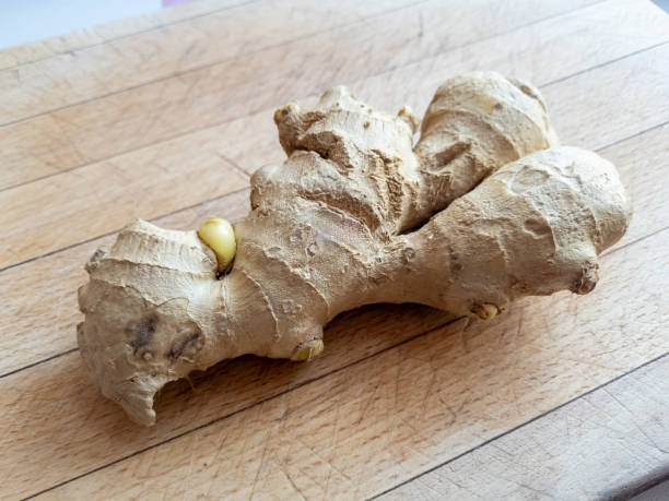 Ginger on a wooden board.