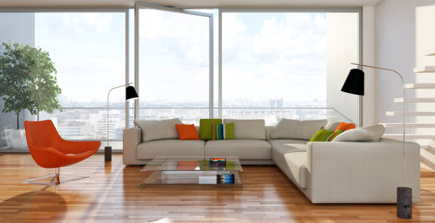 istock Large luxury modern bright interiors Living room mockup illustration 3D rendering image 2155840860