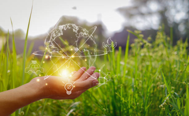 istock Environment concept. Green earth planet in hands with shining light. Save and protection Earth. sustainable and corporation development, green eco friendly. 2155843324