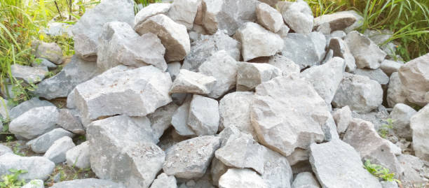 Piles of house building stones, taken at close range