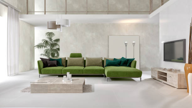 istock Large luxury modern bright interiors Living room mockup illustration 3D rendering image 2155845319