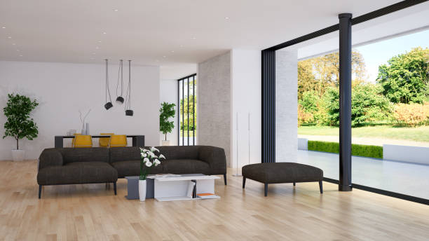 istock Large luxury modern bright interiors Living room mockup illustration 3D rendering image 2155845786