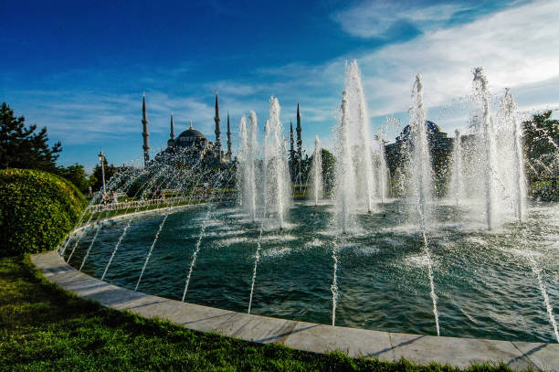 Sultanahmet Mosque and city pool in Istanbul Historical Peninsula