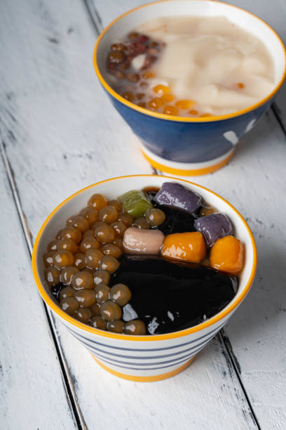 istock sweetened tapioca pearls with taro balls in grass jelly 2155847107
