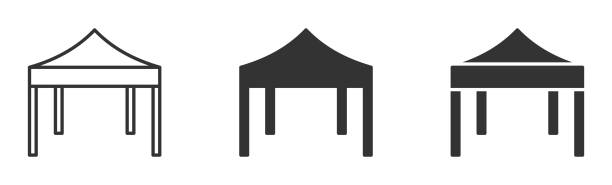 Vector illustration of three tent icons in different styles. Perfect for outdoor events, camping, and festival themes